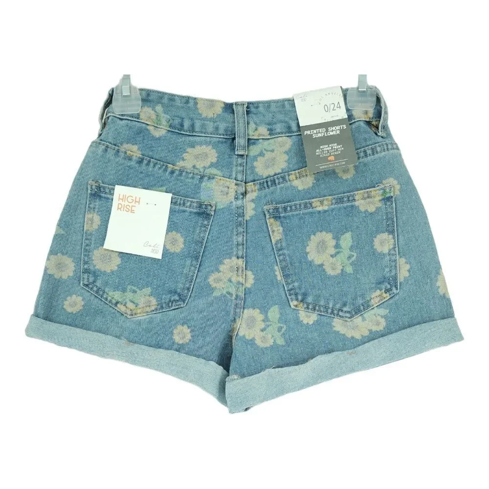 NWT Cali 1850 High Waisted Sunflower Denim Shorts Size 0